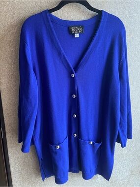 Vintage Bob Mackie wearable art royal blue button up sweater cardigan Large